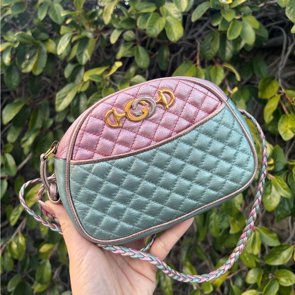 GG Quilted Pink and Green Crossbody Bag